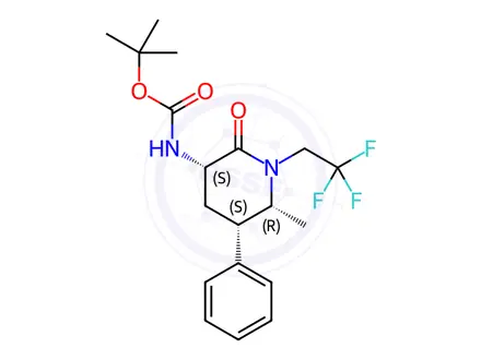 Chemical structure of tert-Butyl ((3S,5S,6R)-6-methyl-2-oxo-5-phenyl-1-(2,2,2-trifluoroethyl)piperidin-3-yl)carbamate