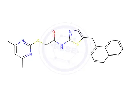 Chemical structure of 2-((4,6-Dimethylpyrimidin-2-yl)thio)-N-(5-(naphthalen-1-ylmethyl)thiazol-2-yl)acetamide
