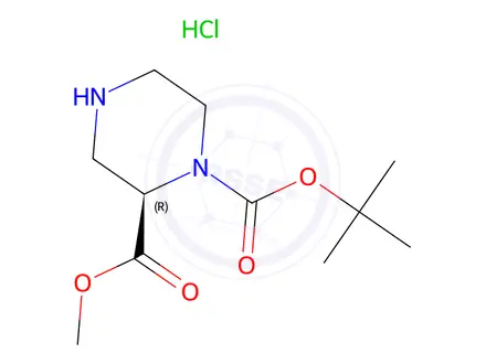 Chemical structure of (R)-1-tert-Butyl 2-methyl piperazine-1,2-dicarboxylate hydrochloride