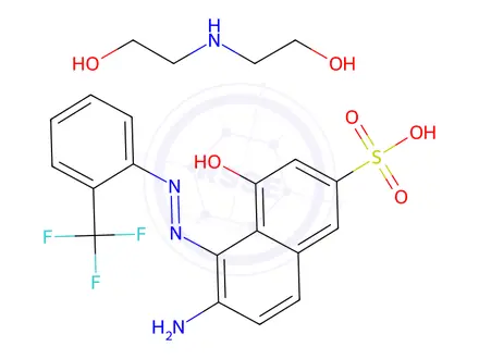 Chemical structure of 6-amino-4-hydroxy-5-[[2-(trifluoromethyl)phenyl]azo]naphthalene-2-sulphonic acid, compound with 2,2'-iminodiethanol (1:1)