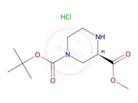 Chemical structure of (R)-1-tert-Butyl 3-methyl piperazine-1,3-dicarboxylate hydrochloride