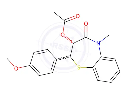 Chemical structure of 3-(Acetyloxy)-2,3-dihydro-2-(4-methoxyphenyl)-5-methyl-1,5-benzothiazepin-4(5H)-one