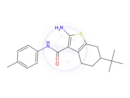 Chemical structure of 2-Amino-6-tert-butyl-N-(4-methylphenyl)-4,5,6,7-tetrahydro-1-benzothiophene-3-carboxamide