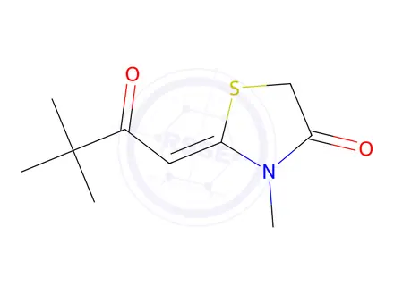 Chemical structure of 2-(3,3-Dimethyl-2-oxobutylidene)-3-methyl-4-thiazolidinone