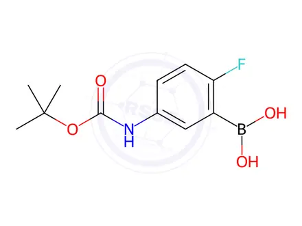 Chemical structure of (5-((tert-Butoxycarbonyl)amino)-2-fluorophenyl)boronic acid
