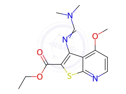 Chemical structure of Ethyl 3-[(E)-[(dimethylamino)methylidene]amino]-4-methoxythieno[2,3-b]pyridine-2-carboxylate