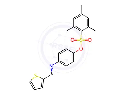 Chemical structure of 4-[(E)-[(Thiophen-2-yl)methylidene]amino]phenyl 2,4,6-trimethylbenzene-1-sulfonate