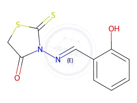 Chemical structure of 3-[[(2-Hydroxyphenyl)methylene]amino]-2-thioxo-thiazolidin-4-one