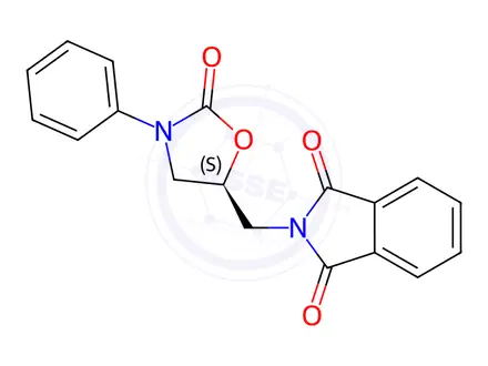Chemical structure of (S)-2-((2-oxo-3-phenyloxazolidin-5-yl)methyl)isoindoline-1,3-dione