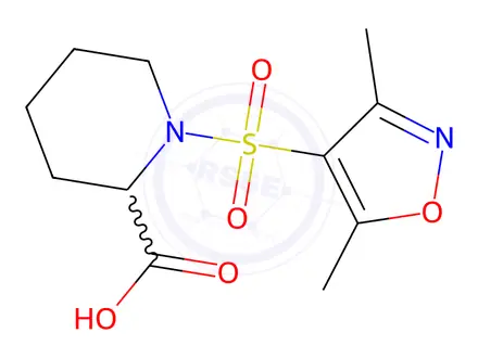 Chemical structure of 1-((3,5-Dimethylisoxazol-4-yl)sulfonyl)piperidine-2-carboxylic acid