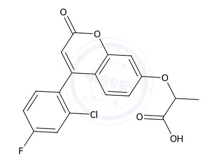 Chemical structure of 2-((4-(2-Chloro-4-fluorophenyl)-2-oxo-2H-chromen-7-yl)oxy)propanoic acid