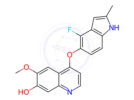 Chemical structure of 4-((4-Fluoro-2-methyl-1H-indol-5-yl)oxy)-6-methoxyquinolin-7-ol