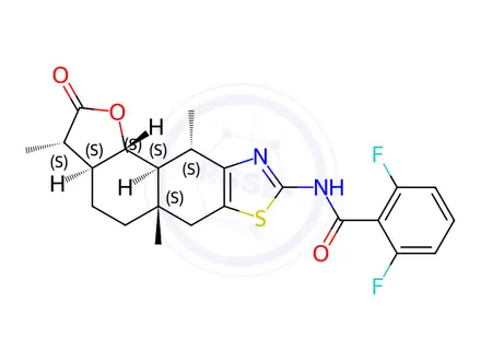 Chemical structure of 2,6-Difluoro-N-((3S,3aS,5aS,10S,10aS,10bS)-3,5a,10-trimethyl-2-oxo-2,3,3a,4,5,5a,6,10,10a,10b-decahydrofuro[3',2':7,8]naphtho[2,3-d]thiazol-8-yl)benzamide