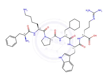 Chemical structure of ((R)-2-((S)-1-(L-Phenylalanyl-L-lysyl)pyrrolidine-2-carboxamido)-3-cyclohexylpropanoyl)-L-tryptophyl-D-arginine