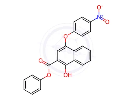 Chemical structure of phenyl 1-hydroxy-4-(4-nitrophenoxy)-2-naphthoate