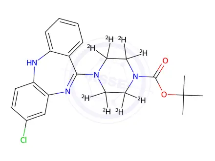 Chemical structure of 4-(8-Chloro-5H-dibenzo[b,e][1,4]diazepin-11-yl)-1-piperazinecarboxylic Acid-d8 1,1-Dimethylethyl Ester