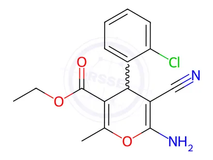 Chemical structure of Ethyl 6-amino-4-(2-chlorophenyl)-5-cyano-2-methyl-4H-pyran-3-carboxylate