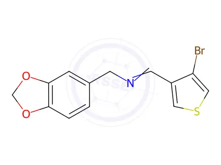Chemical structure of N-(benzo[d][1,3]dioxol-5-ylmethyl)-1-(4-bromothiophen-3-yl)methanimine