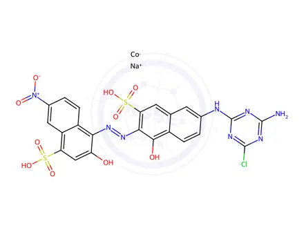 Chemical structure of sodium [4-[[6-[(4-amino-6-chloro-1,3,5-triazin-2-yl)amino]-1-hydroxy-3-sulpho-2-naphthyl]azo]-3-hydroxy-7-nitronaphthalene-1-sulphonato(4-)]cobaltate(1-)
