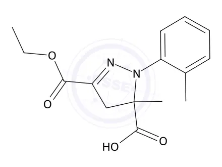 Chemical structure of 3-(Ethoxycarbonyl)-5-methyl-1-(2-methylphenyl)-4,5-dihydro-1h-pyrazole-5-carboxylic acid