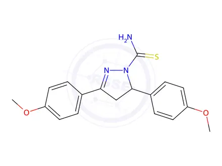 Chemical structure of 3,5-Bis(4-methoxyphenyl)-4,5-dihydro-1H-pyrazole-1-carbothioamide