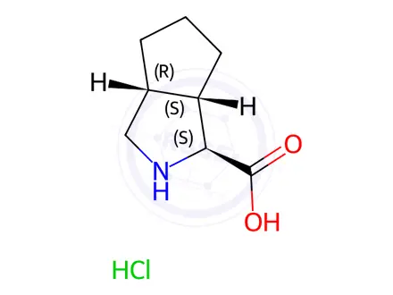 Chemical structure of (1S,3aR,6aS)-Octahydrocyclopenta[c]pyrrole-1-carboxylic acid hydrochloride