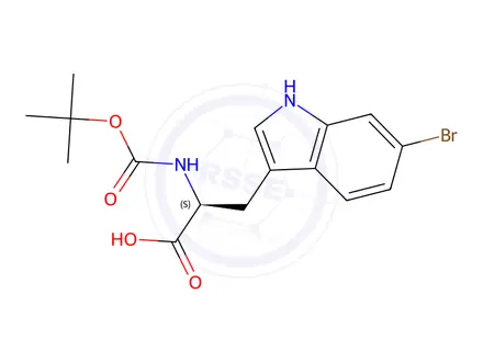 Chemical structure of (S)-3-(6-bromo-1H-indol-3-yl)-2-((tert-butoxycarbonyl)amino)propanoic acid