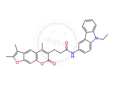 Chemical structure of N-(9-Ethyl-9H-carbazol-3-yl)-3-(2,3,5-trimethyl-7-oxo-7H-furo[3,2-g]chromen-6-yl)propanamide