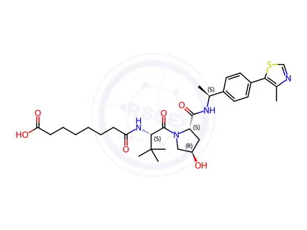 Chemical structure of 8-(((S)-1-((2S,4R)-4-hydroxy-2-(((S)-1-(4-(4-methylthiazol-5-yl)phenyl)ethyl)carbamoyl)pyrrolidin-1-yl)-3,3-dimethyl-1-oxobutan-2-yl)amino)-8-oxooctanoic acid