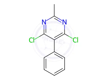 Chemical structure of 4,6-dichloro-2-methyl-5-phenylpyrimidine