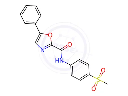 Chemical structure of N-(4-methylsulfonylphenyl)-5-phenyl-1,3-oxazole-2-carboxamide