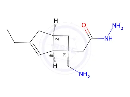 Chemical structure of 2-((1S,5R,6R)-6-(aminomethyl)-3-ethylbicyclo[3.2.0]hept-3-en-6-yl)acetohydrazide