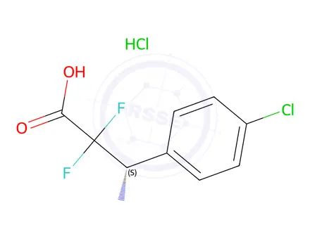Chemical structure of (S)-3-amino-3-(4-chlorophenyl)-2,2-difluoropropanoic acid hydrochloride