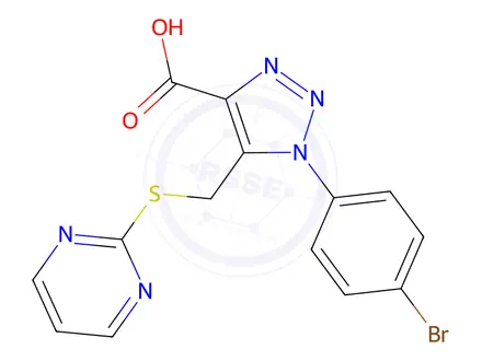 Chemical structure of 1-(4-Bromophenyl)-5-((pyrimidin-2-ylthio)methyl)-1H-1,2,3-triazole-4-carboxylic acid