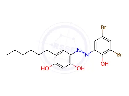 Chemical structure of 4-[(3,5-Dibromo-2-hydroxyphenyl)azo]-6-hexylresorcinol