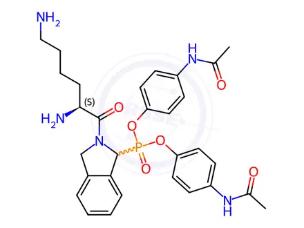 Chemical structure of Phosphonic acid, P-[2-[(2S)-2,6-diamino-1-oxohexyl]-2,3-dihydro-1H-isoindol-1-yl]-, bis[4-(acetylamino)phenyl] ester