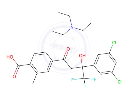 Chemical structure of Triethylamine 4-(3-(3,5-dichlorophenyl)-4,4,4-trifluoro-3-hydroxybutanoyl)-2-methylbenzoate