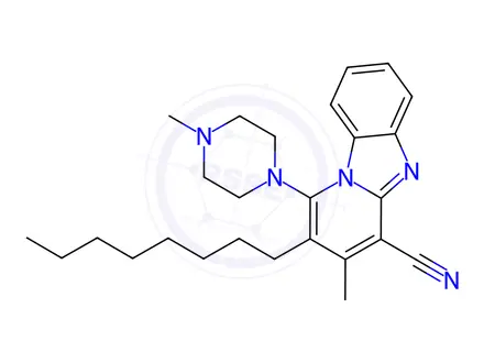 Chemical structure of 3-methyl-1-(4-methylpiperazin-1-yl)-2-octylbenzo[4,5]imidazo[1,2-a]pyridine-4-carbonitrile