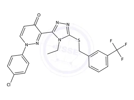 Chemical structure of 1-(4-Chlorophenyl)-3-(4-ethyl-5-((3-(trifluoromethyl)benzyl)thio)-4H-1,2,4-triazol-3-yl)pyridazin-4(1H)-one