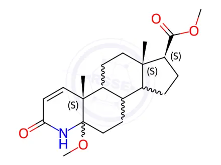 Chemical structure of 3-Oxo-4-aza-11a-methoxy-5α-αndrost-1-ene-17β-carboxylic acid methyl ester