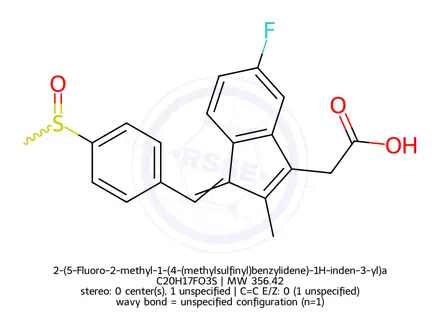Chemical structure of 2-(5-Fluoro-2-methyl-1-(4-(methylsulfinyl)benzylidene)-1H-inden-3-yl)acetic acid