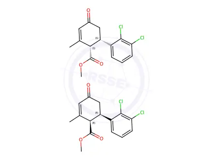 Chemical structure of (1R,6R)-rel-6-(2,3-Dichlorophenyl)-2-methyl-4-oxo-2-cyclohexene-1-carboxylic Acid Methyl Ester