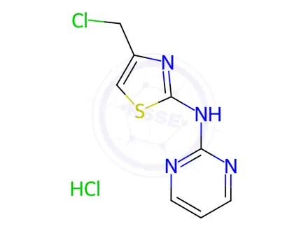 Chemical structure of n-[4-(chloromethyl)-1,3-thiazol-2-yl]pyrimidin-2-amine hydrochloride