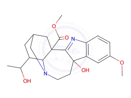 Chemical structure of (20S)-16,17-Didehydro-9,17-dihydro-9,20-dihydroxy-12-methoxyibogamine-18-carboxylic acid methyl ester