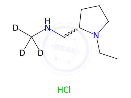 Chemical structure of 1-Ethyl-2-[(methylamino)methyl]pyrrolidine-d3 Hydrochloride