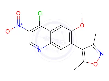 Chemical structure of 4-(4-Chloro-6-methoxy-3-nitroquinolin-7-yl)-3,5-dimethylisoxazole