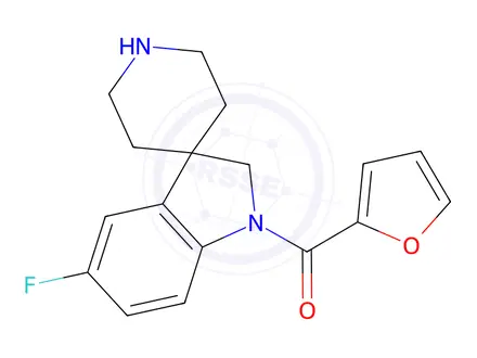 Chemical structure of (5-Fluorospiro[indoline-3,4'-piperidin]-1-yl)(furan-2-yl)methanone
