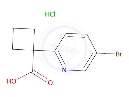 Chemical structure of 1-(5-Bromopyridin-2-yl)cyclobutane-1-carboxylic acid hydrochloride