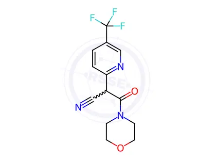 Chemical structure of 3-(Morpholin-4-yl)-3-oxo-2-[5-(trifluoromethyl)pyridin-2-yl]propanenitrile
