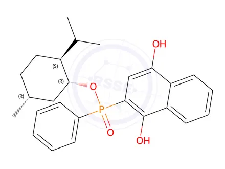 Chemical structure of (Sp)-(1R,2S,5R)-2-Isopropyl-5-methylcyclohexyl (1,4-dihydroxynaphthalen-2-yl)(phenyl)phosphinate